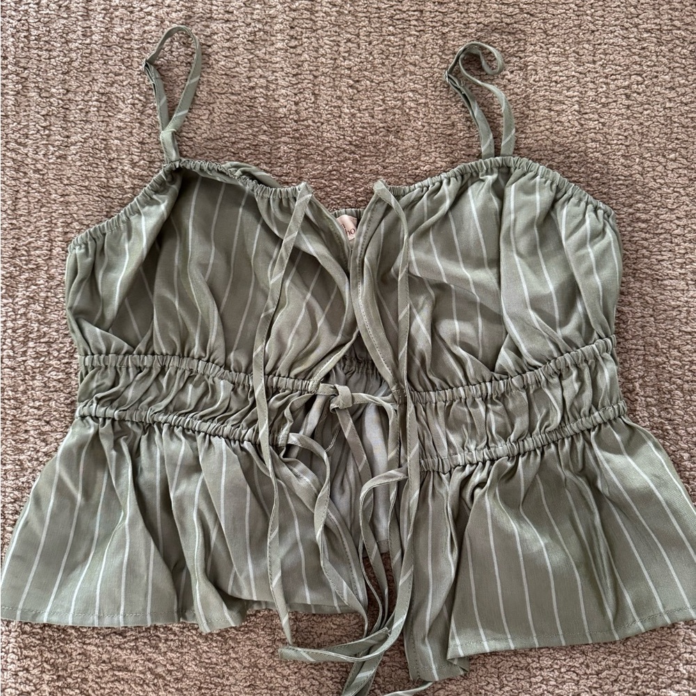 Camila Coelho Sage Green Striped Blouse